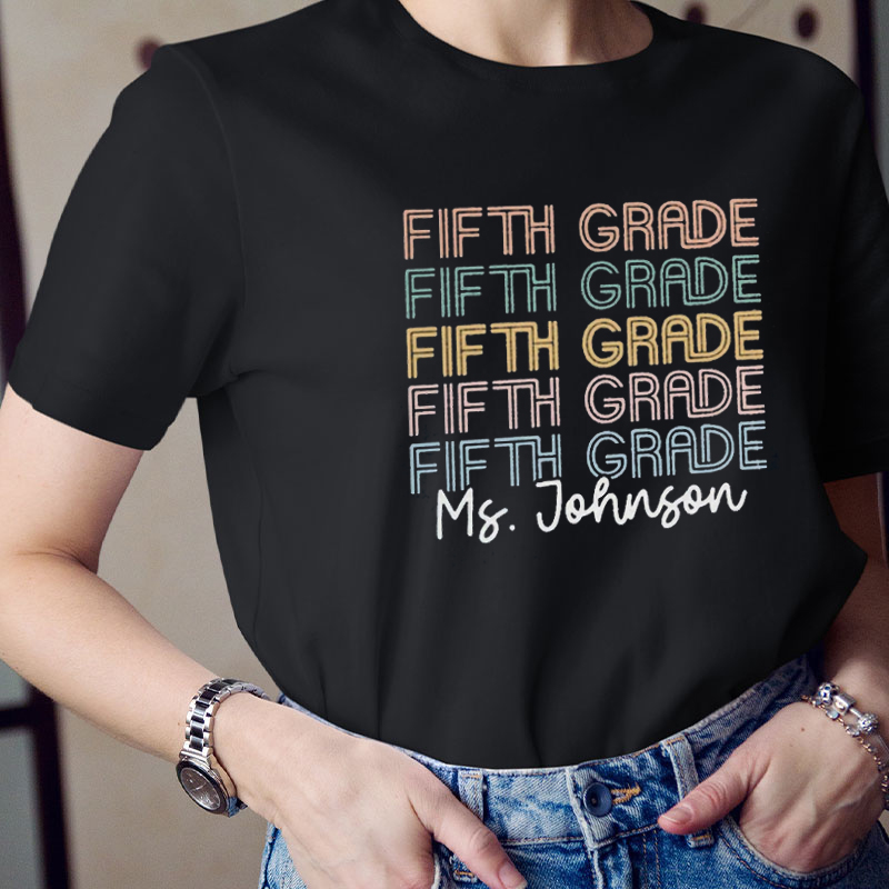 Personalized Line Font Grade Teacher T-Shirt
