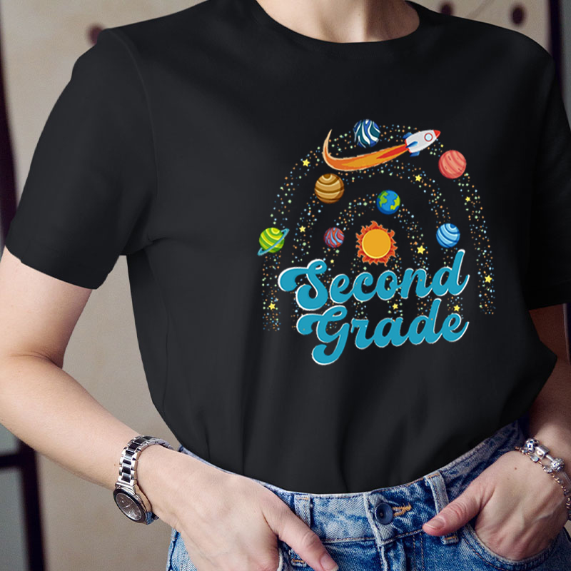 Personalized Science Rocket Galaxy And Rainbow Teacher T-Shirt