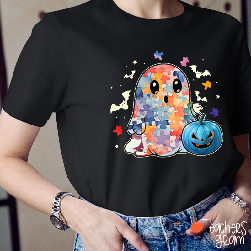 Colorful Puzzle Ghost Teacher T-Shirt