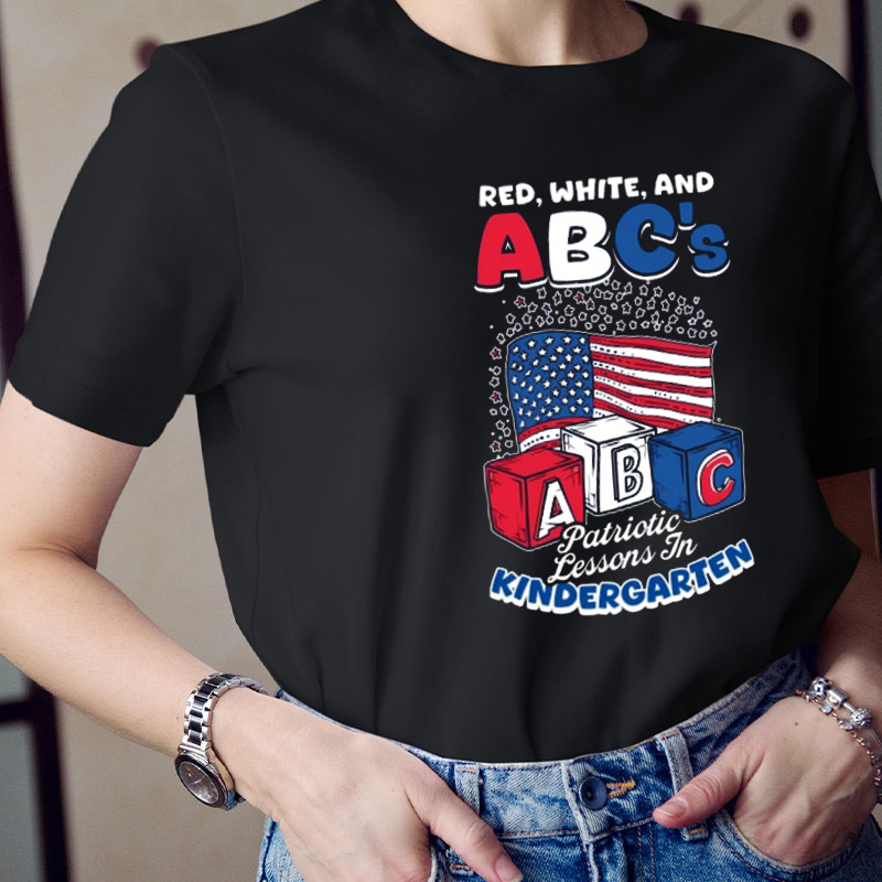 Personalized Red White And Abc Teacher T-Shirt