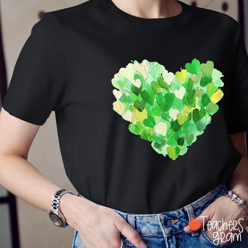 Saint Patrick's Day Heart Brushstroke Teacher T-Shirt