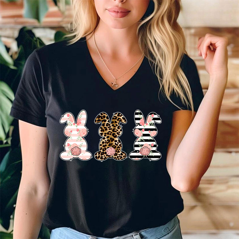 Cute Outstanding Bunnies Teacher Teacher Female V-Neck T-Shirt