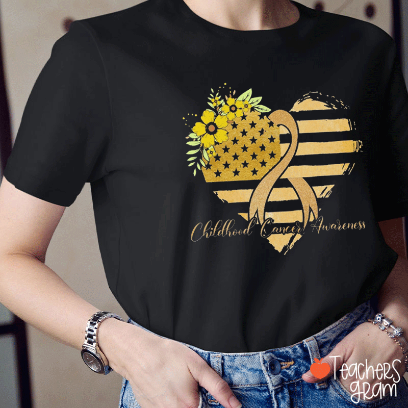 Love Heart Childhood Cancer Awareness Teacher T-Shirt