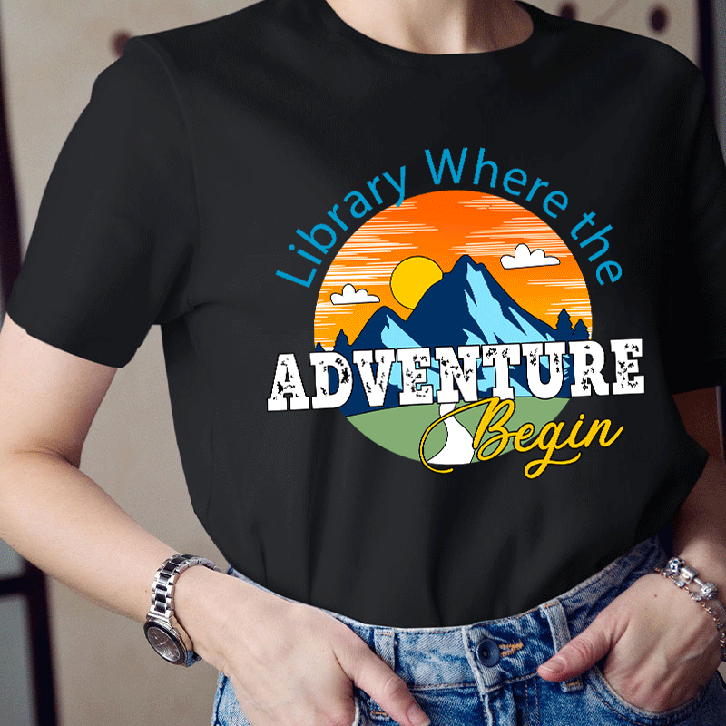 Library Where The Adventure Begin Teacher T-Shirt