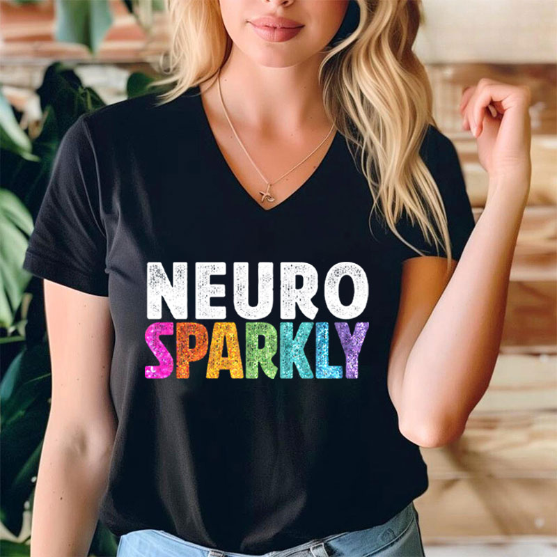 Neuro Sparkly Teacher Female V-Neck T-Shirt