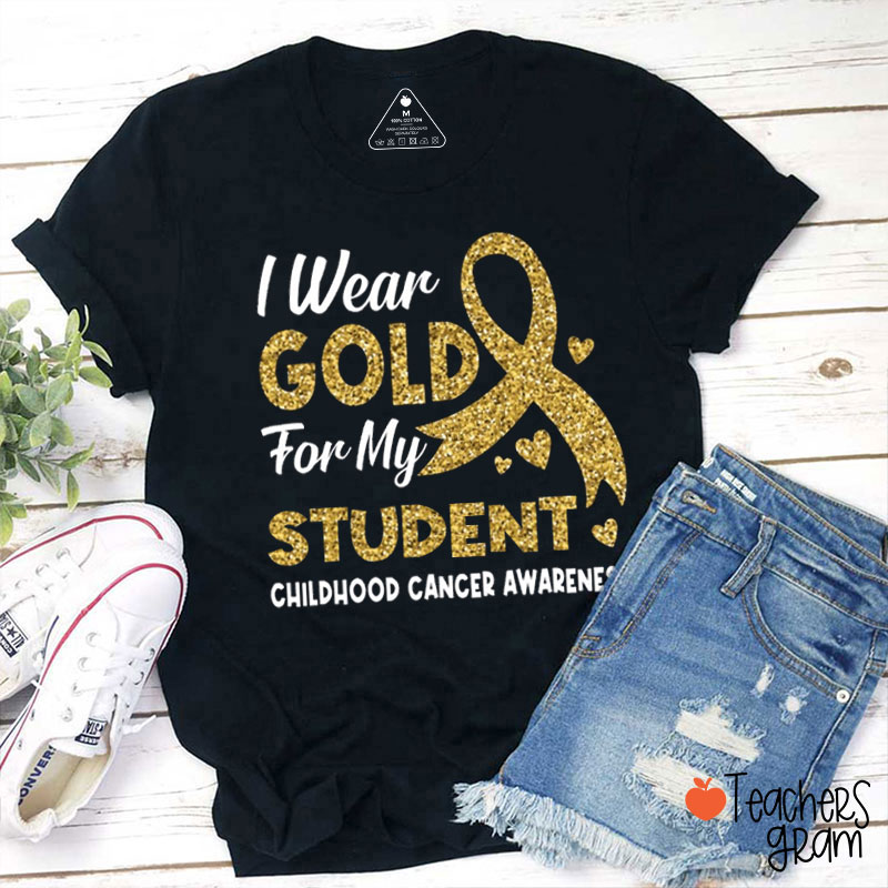 Personalized I Wear Gold For Childhood Cancer Awareness Teacher T-Shirt