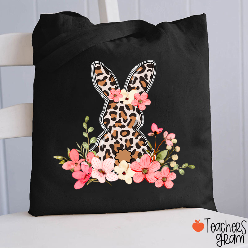 Leopard Floral Bunny Teacher Tote Bag