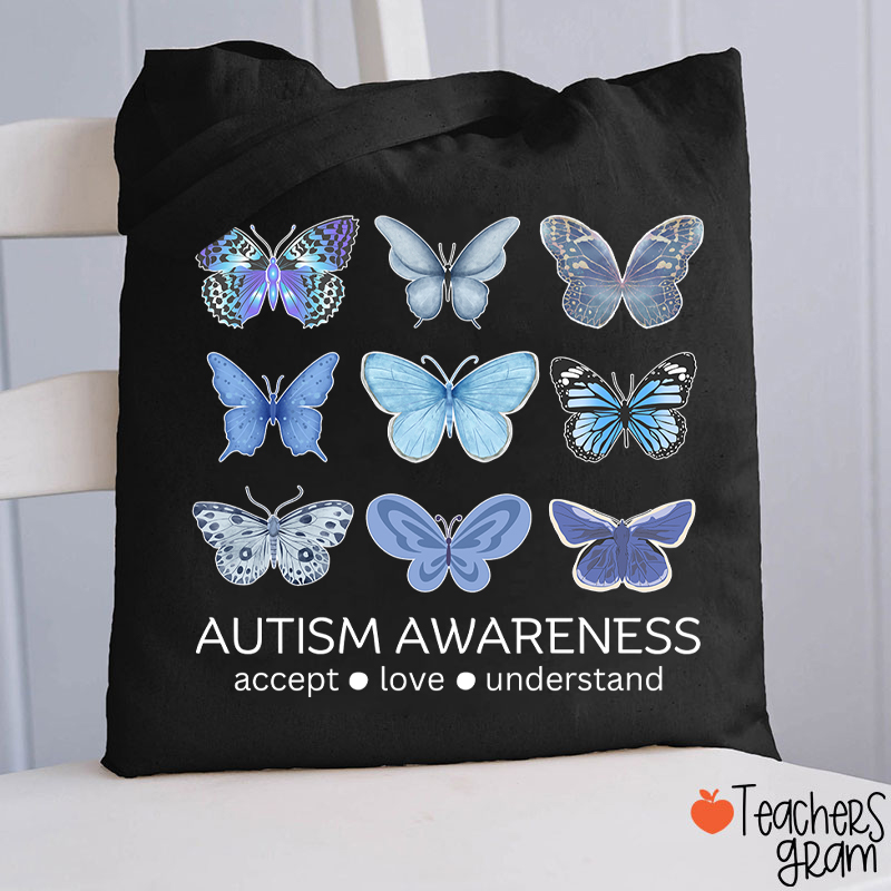 Autism Awareness Butterfly Teacher Tote Bag