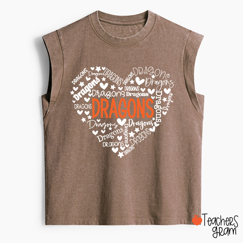 Personalized Mascot Heart Teacher Washed Tank Top