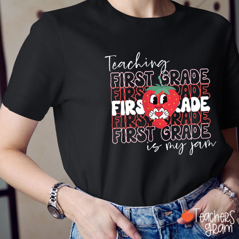 Personalized Grade Cute Strawberry Jam Teacher T-Shirt