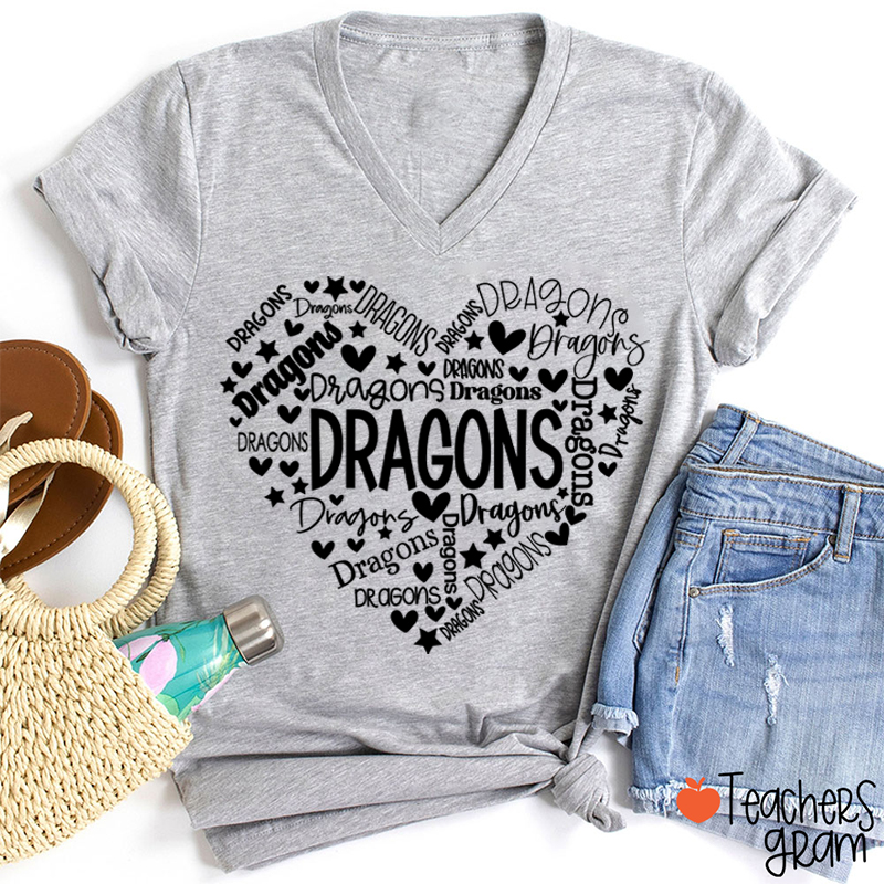 Personalized Mascot Heart Teacher Female V-Neck T-Shirt