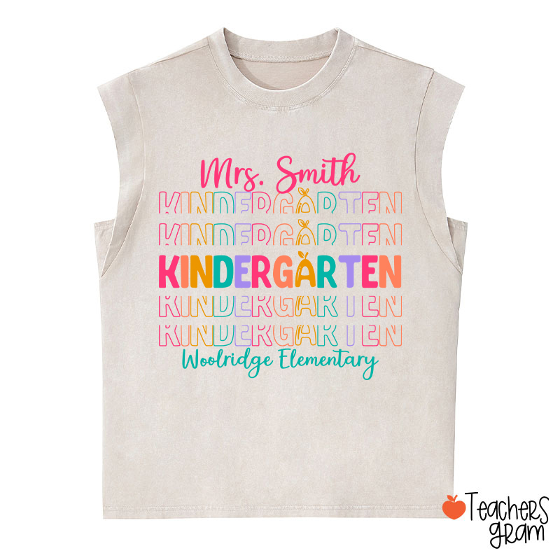 Personalized Colorful Apple Teacher Washed Tank Top