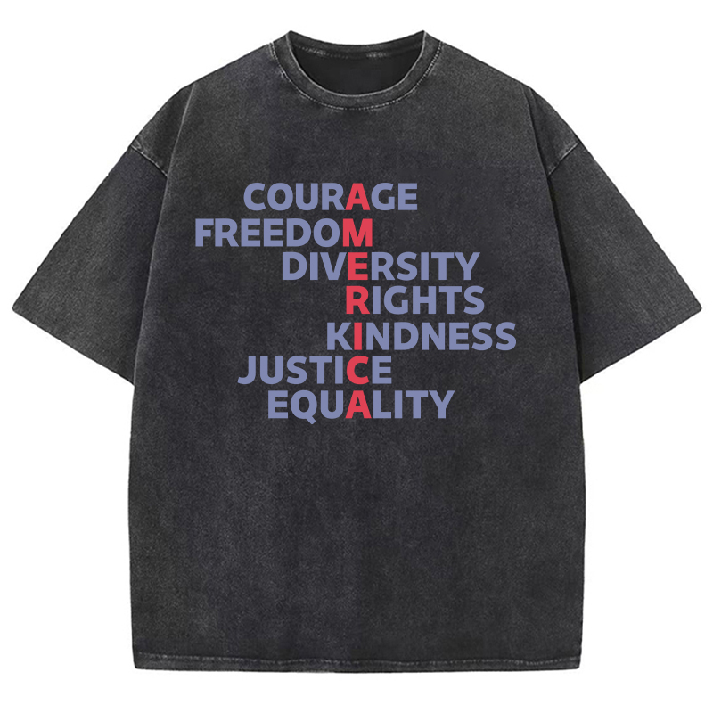 Courage Freedom Diversity Right Kindness Justice Equality America Teacher Washed T-Shirt