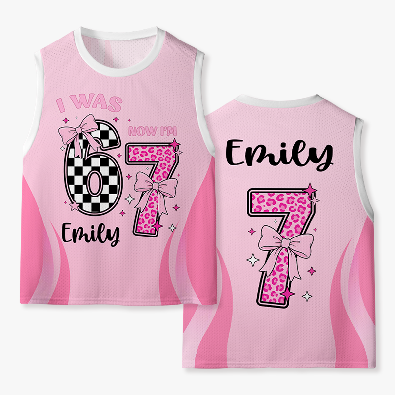 Personalized I Was 6 Now I'm 7 Happy Birthday Kids Mesh Jersey Tank Top