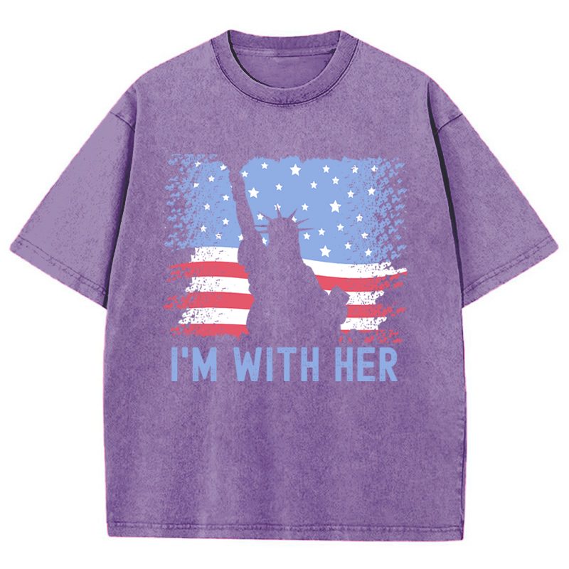 America Flag I'm With Her Teacher Washed T-Shirt