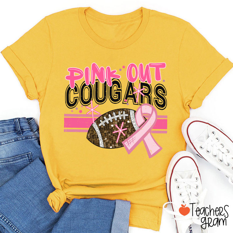Personalized Mascot And Sport Pink Out Teacher T-Shirt