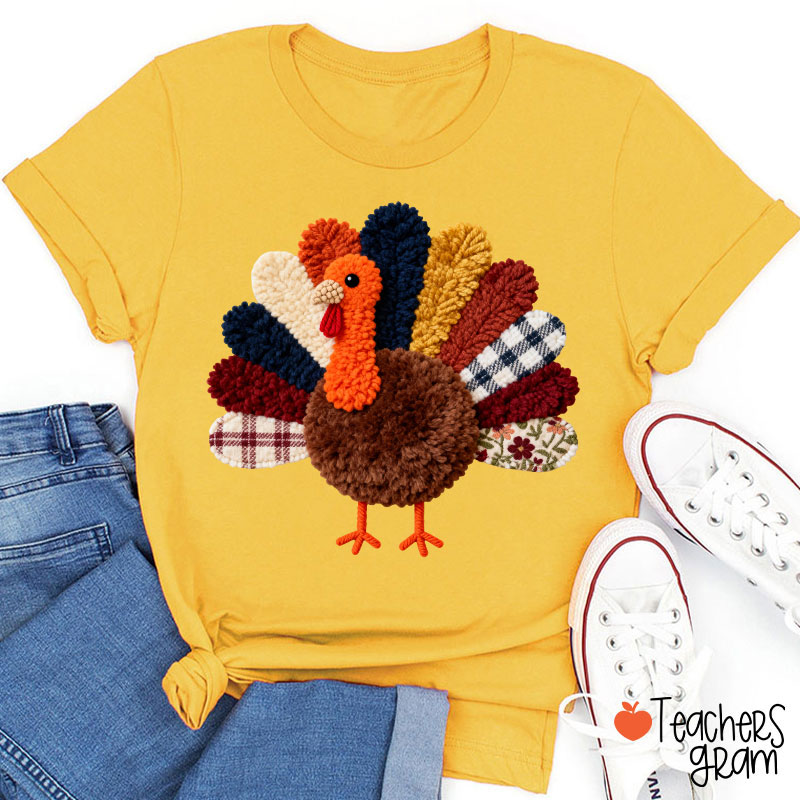 Faux Yarn Turkey Teacher T-shirt