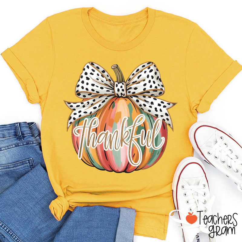 Colorful Coquette Fall Pumpkin Teacher T-Shirt