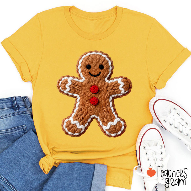 Faux Yarn Gingerbread Man Teacher T-Shirt