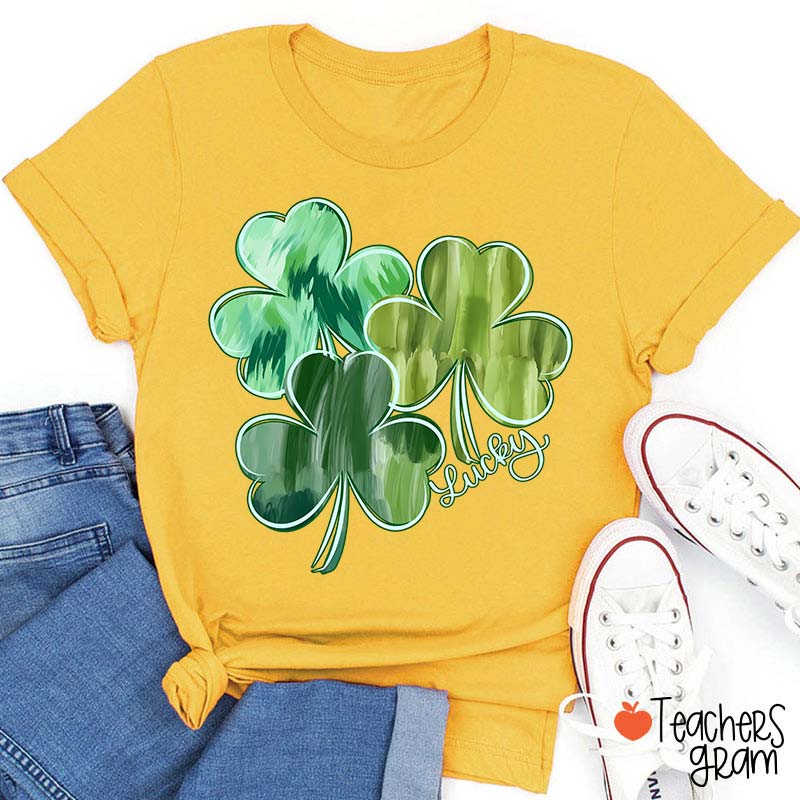 Watercolor Lucky Shamrock Teacher T-Shirt