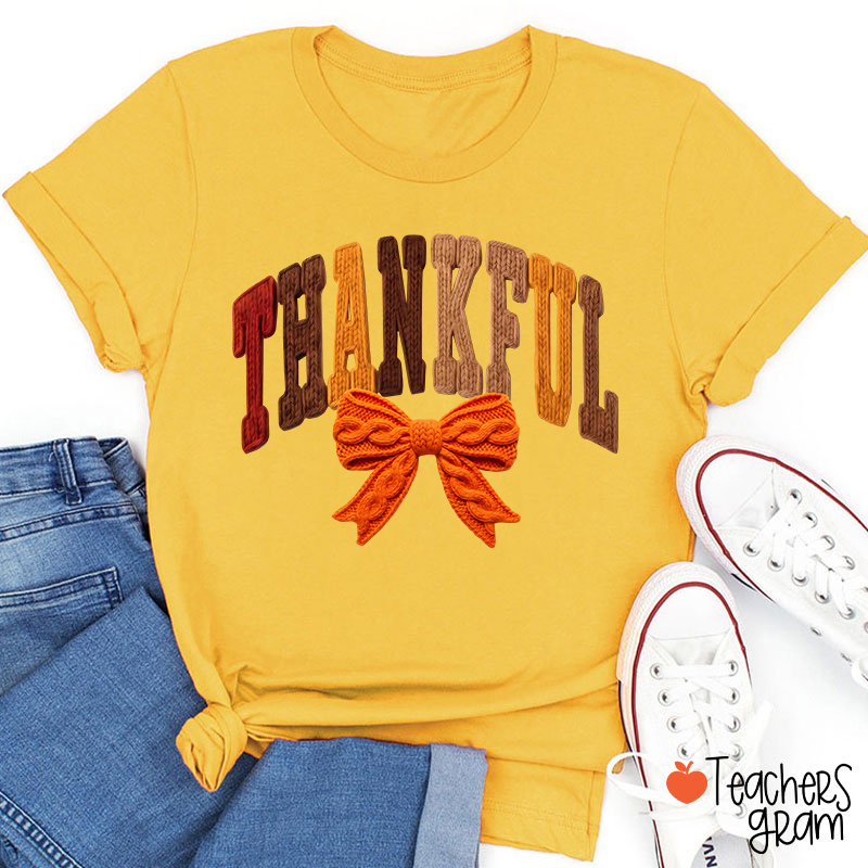Faux Yarn Preppy Thankful Teacher T-Shirt