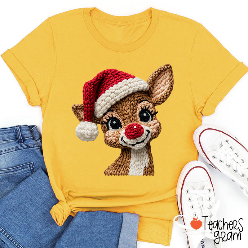 Faux Yarn Christmas Reindeer Teacher T-shirt