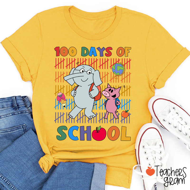 100 Days Of School Elephant Teacher T-Shirt