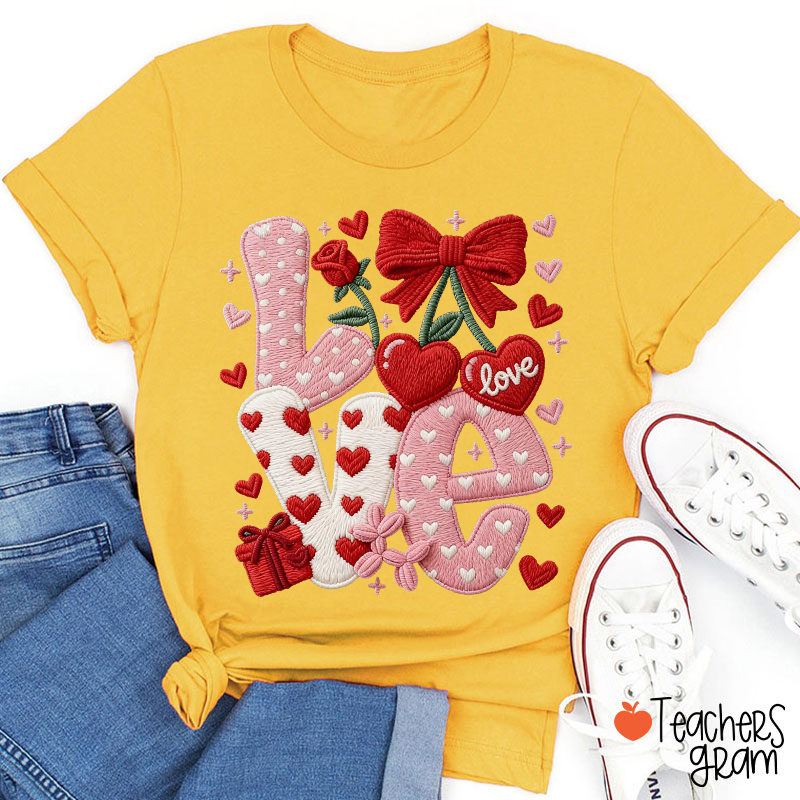 Faux Yarn Love And Rose Teacher T-Shirt
