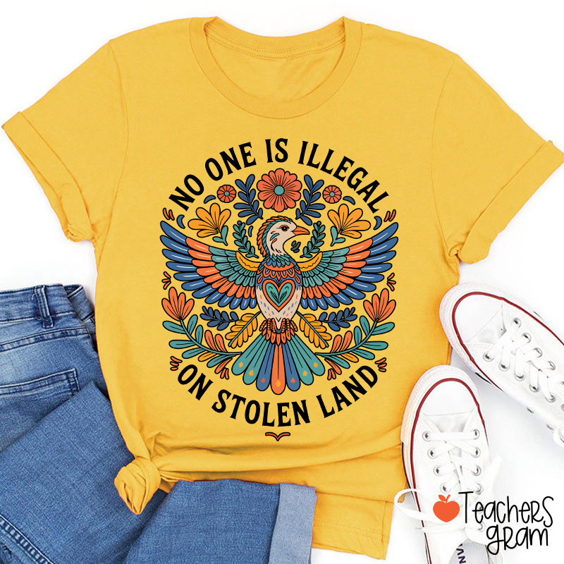 No One Is Illegal On Stolen Land Teacher T-Shirt