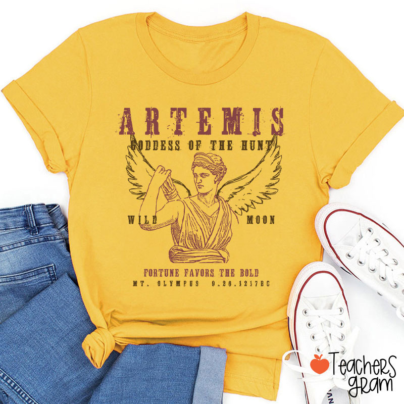 Artemis Goddess Of The Hunt Wild Moon Teacher T-Shirt