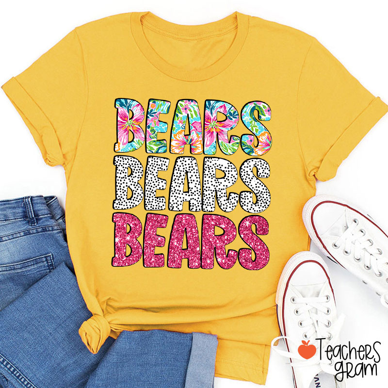 Personalized Mascot Flower Dot Pink Glitter Teacher T-Shirt