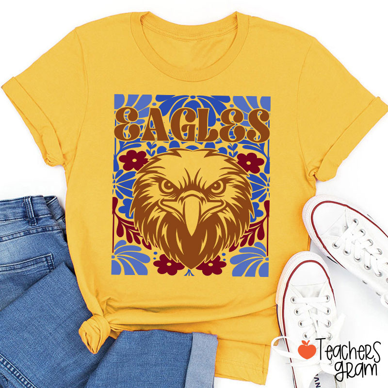 Personalized Mascot Floral School Spirit Game Day Teacher T-Shirt