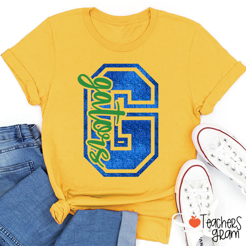 Personalized Glitter Letter And Mascot Teacher T-Shirt