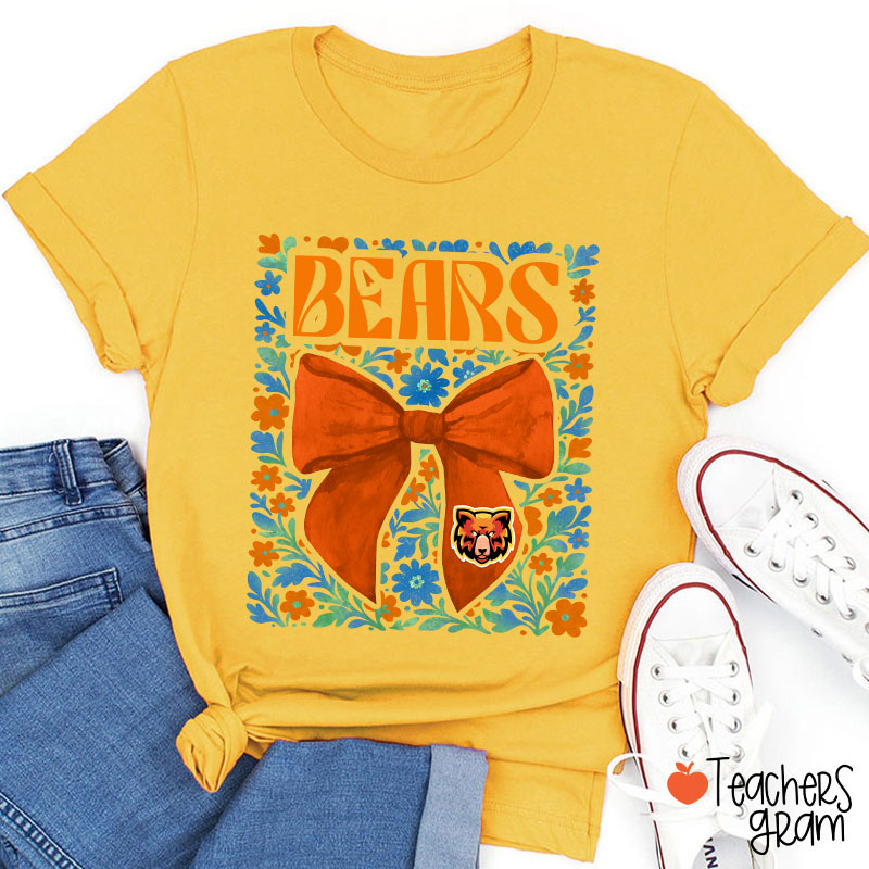 Personalized Mascot Floral Bow School Spirit Teacher T-Shirt