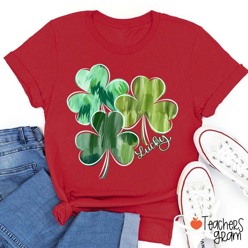 Watercolor Lucky Shamrock Teacher T-Shirt