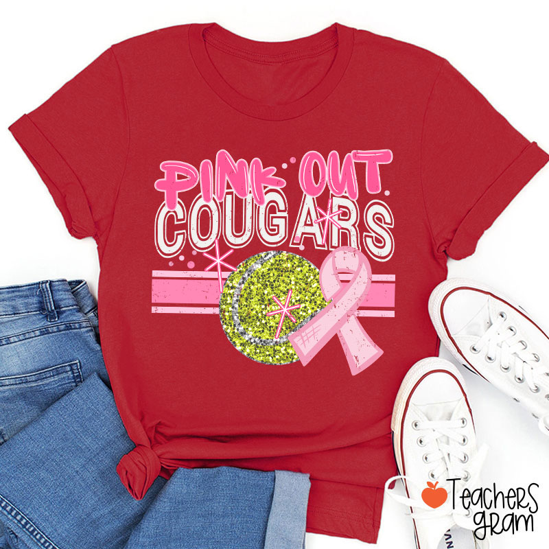 Personalized Mascot And Sport Pink Out Teacher T-Shirt