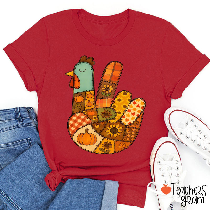 Retro Patchwork Turkey Teacher T-Shirt
