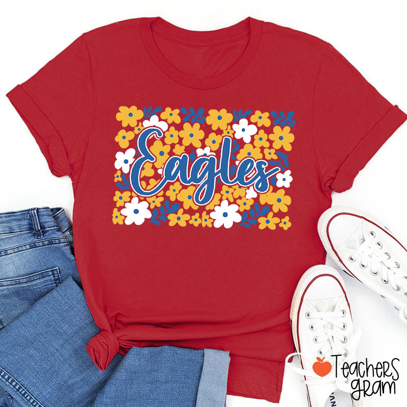 Personalized Mascot Flowers Contrasting Colors School Spirit Teacher T-Shirt
