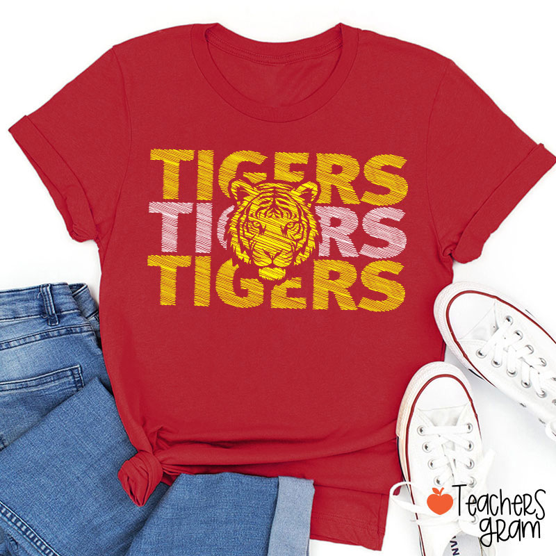Personalized Mascot School Spirit Sketch Brushstrokes Teacher T-Shirt