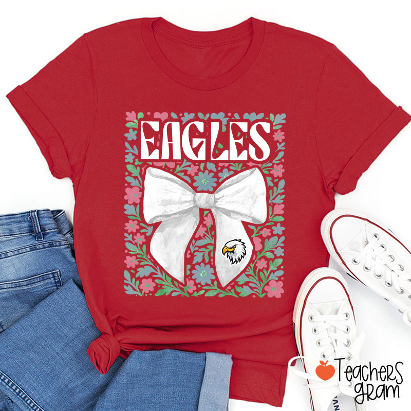 Personalized Mascot Floral Bow School Spirit Teacher T-Shirt