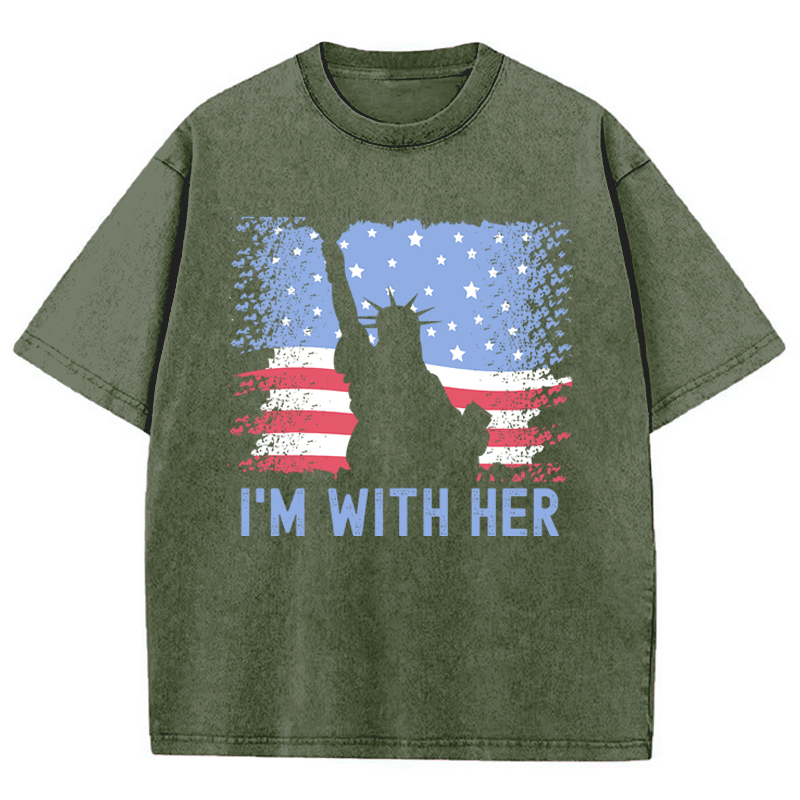 America Flag I'm With Her Teacher Washed T-Shirt