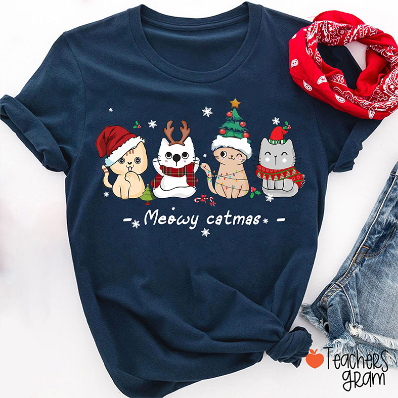 Meowy Christmas Teacher T-Shirt