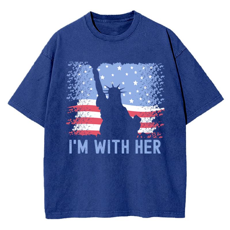America Flag I'm With Her Teacher Washed T-Shirt