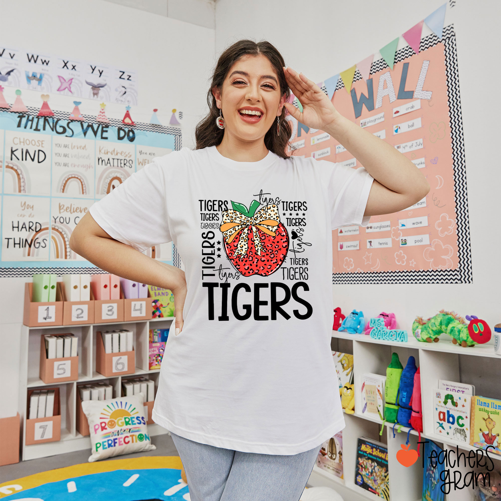 Personalized Mascot Leopard Apple School Spirit Teacher T-Shirt