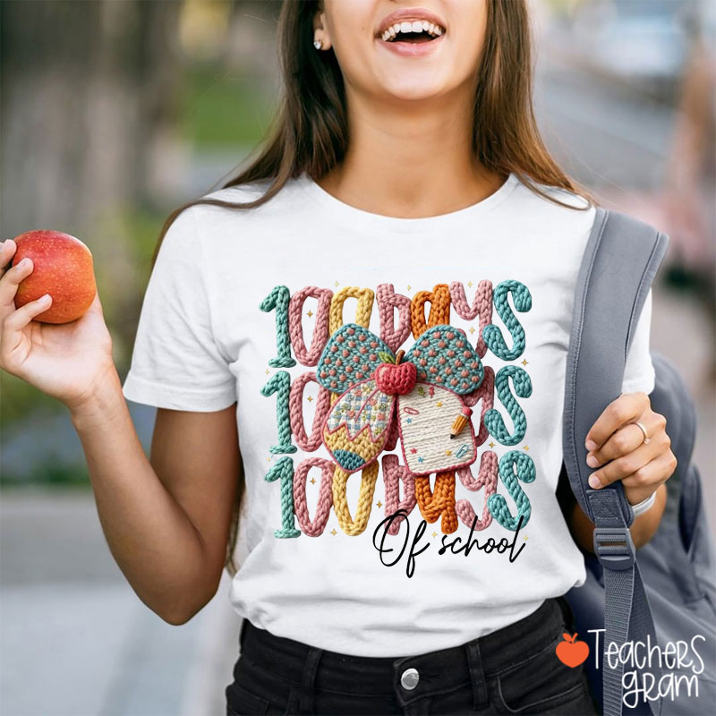 Faux Yarn 100 Days Of School Teacher T-Shirt