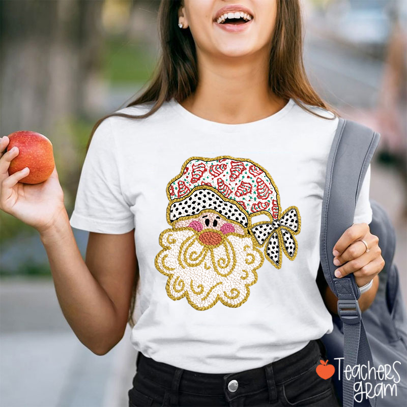 Faux Yarn Christmas Santa Clause Teacher T-shirt