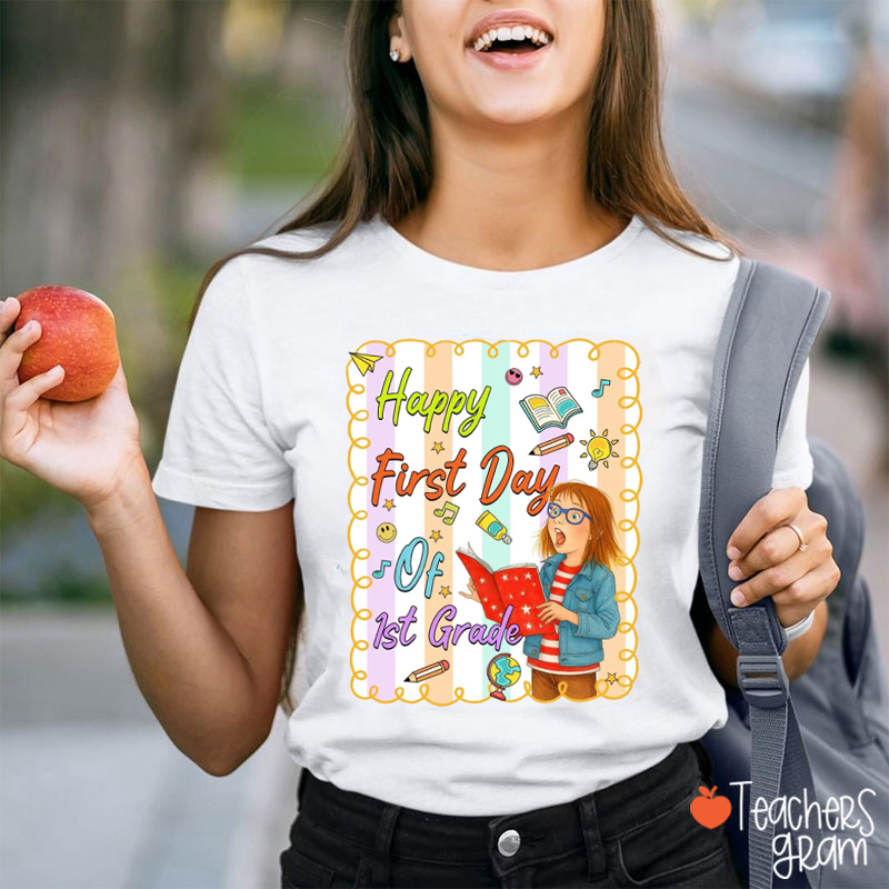Personalized Happy First Day Of School Children's Book Girl Teacher T-Shirt