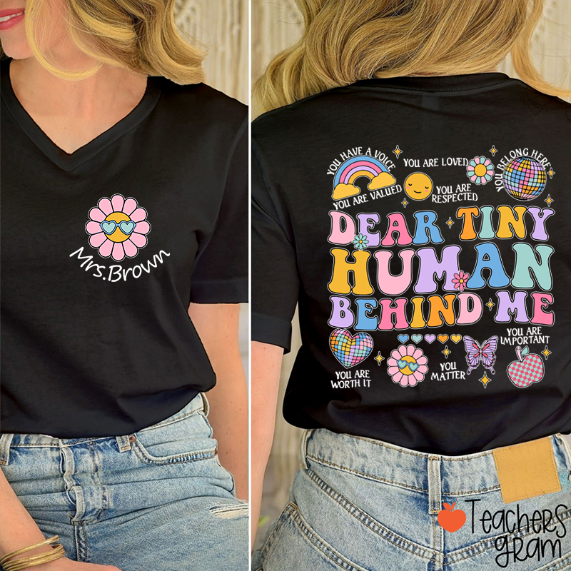 Personalized People Behind Me Please Pay Attention Teacher Female V-Neck Two Sided T-Shirt