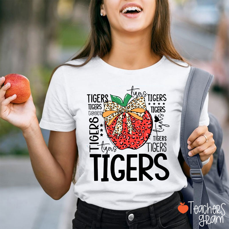 Personalized Mascot Leopard Apple School Spirit Teacher T-Shirt