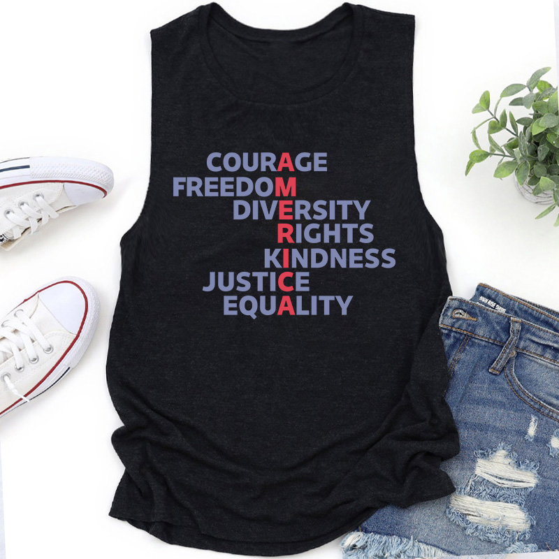 Courage Freedom Diversity Right Kindness Justice Equality America Teacher Tank Top